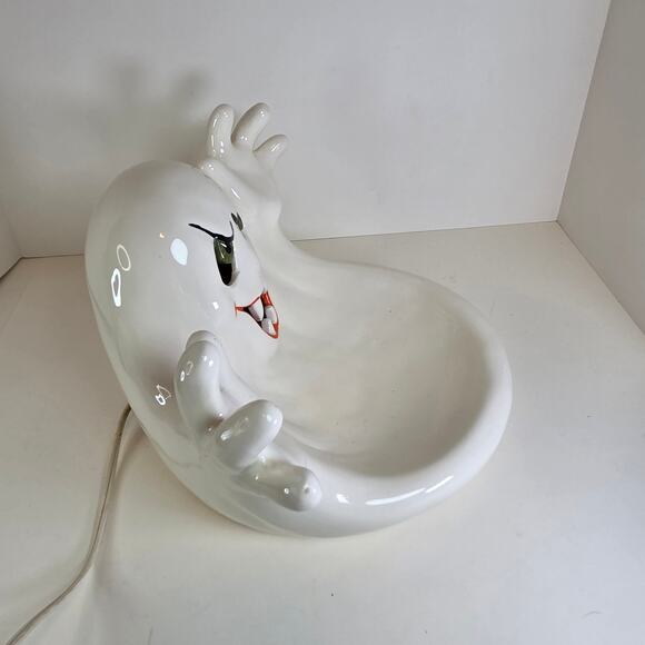 Light-Up Ceramic Ghost Candy Dish Halloween Decor SC Signed 12"x9"x9" - Picture 4 of 16
